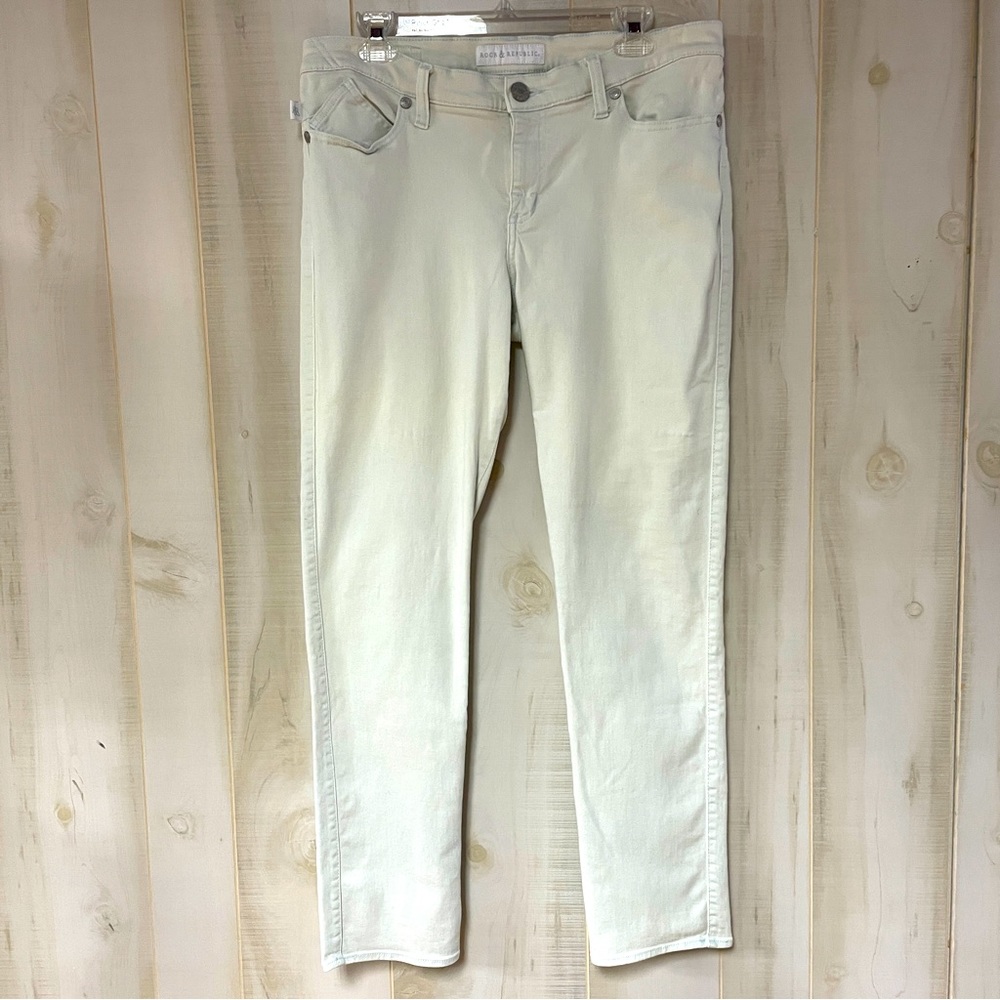 Rock & Republic Off-White High Waist Jeans With Blue Stitching Sz 14